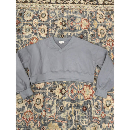 Gold Hinge Cropped Sweatshirt Women Large Blue V-Neck Pullover EUC0