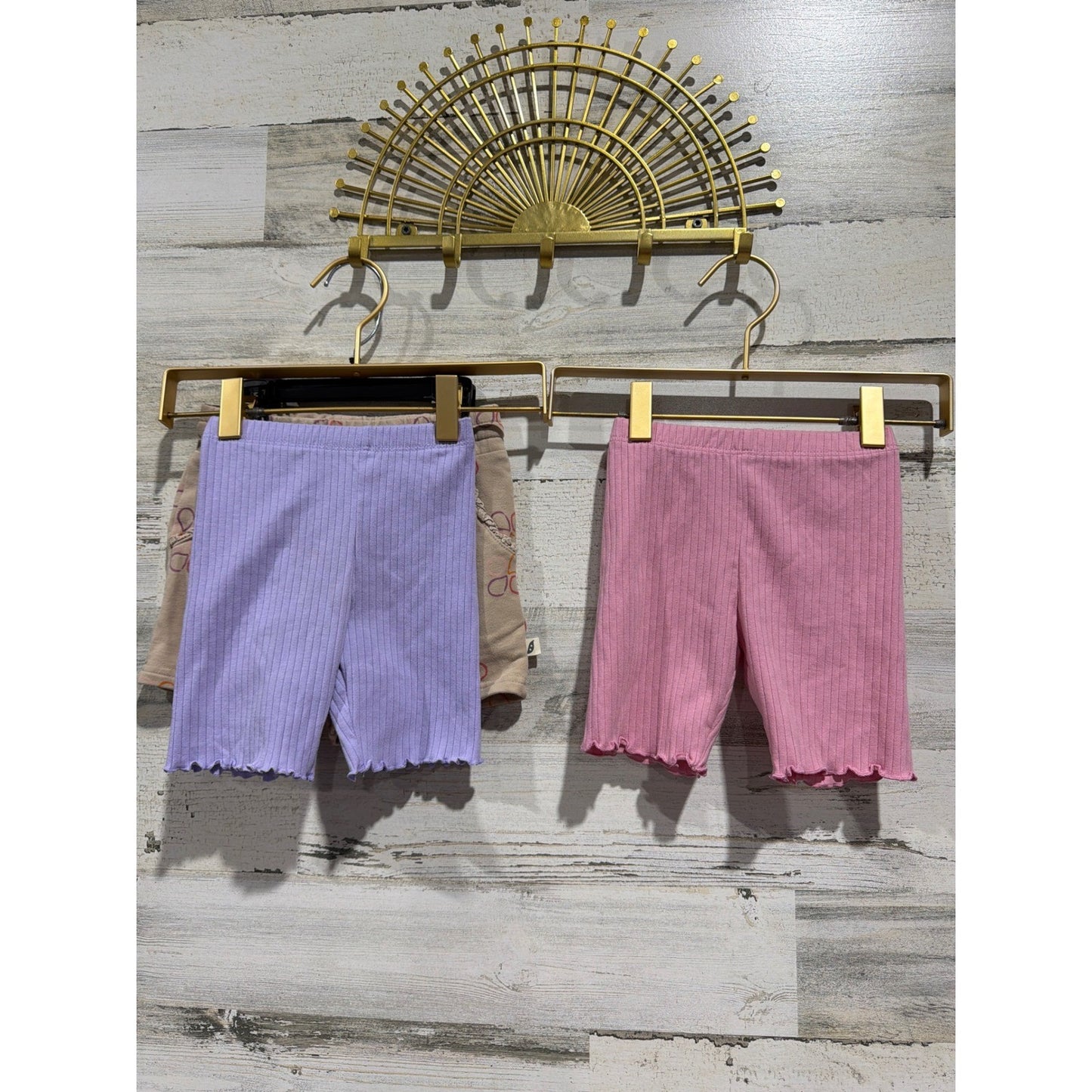 Easy Peasy Okie Dokie Shorts Girls 3T Tan Purple Pink Bundle Ribbed Cotton EUC2