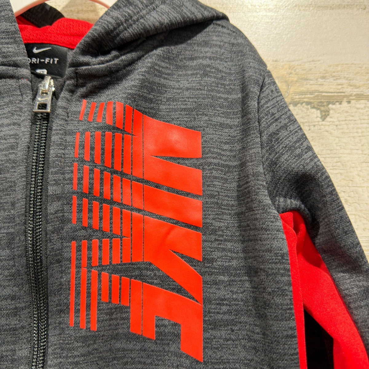Nike Full Zip Hoodie Kids 4T Grey Red Dri-FIT Athletic EUC1