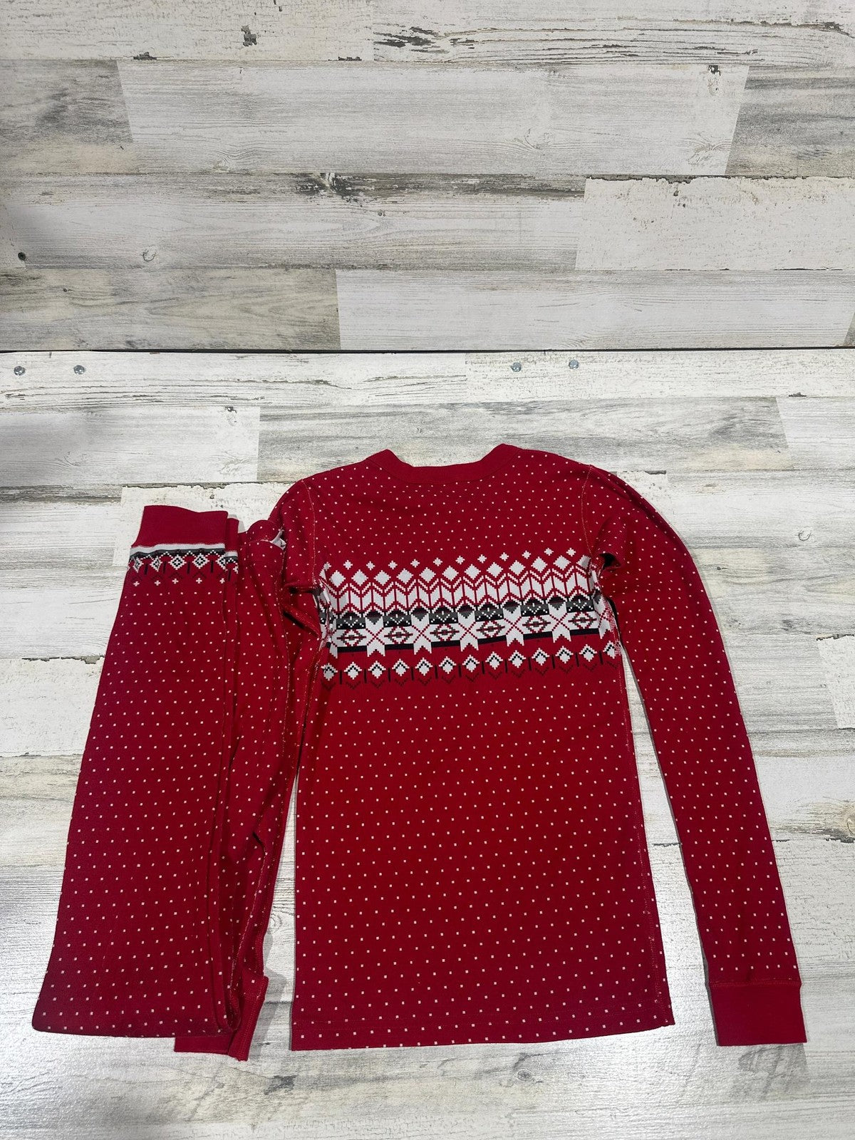 Hanna Andersson Pajamas Kids Size 14 Red Fair Isle Snowflake Cotton Set EUC3