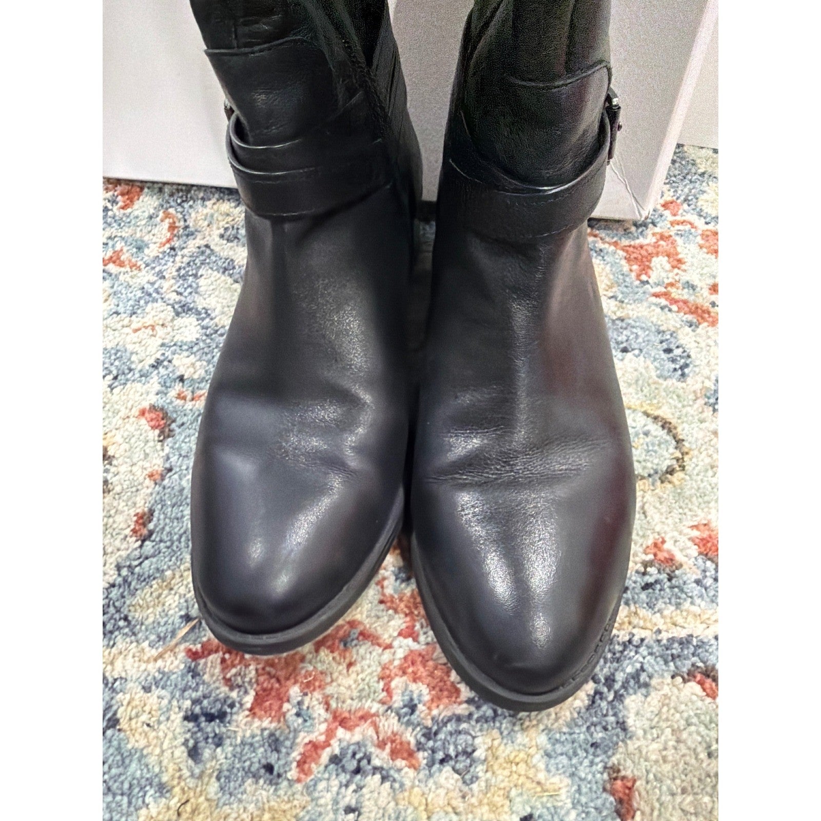 Alex Marie Riding Boots Women 8MW Black Wide Calf Leather Buckle EUC2