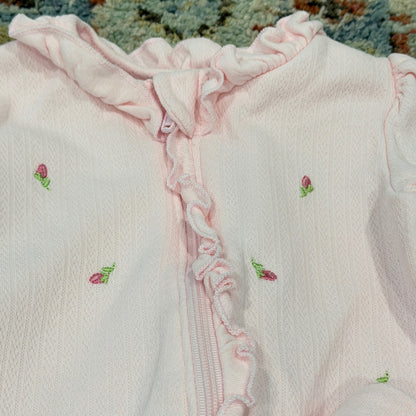 Little Me Footed Sleeper Girls 3M Pink Rosebud Pointelle Ruffle Coquette EUC1