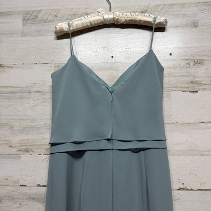 Jasmine Belsoie Maxi Dress Women 16 Blue Ruffle Chiffon Formal Bridesmaid EUC3