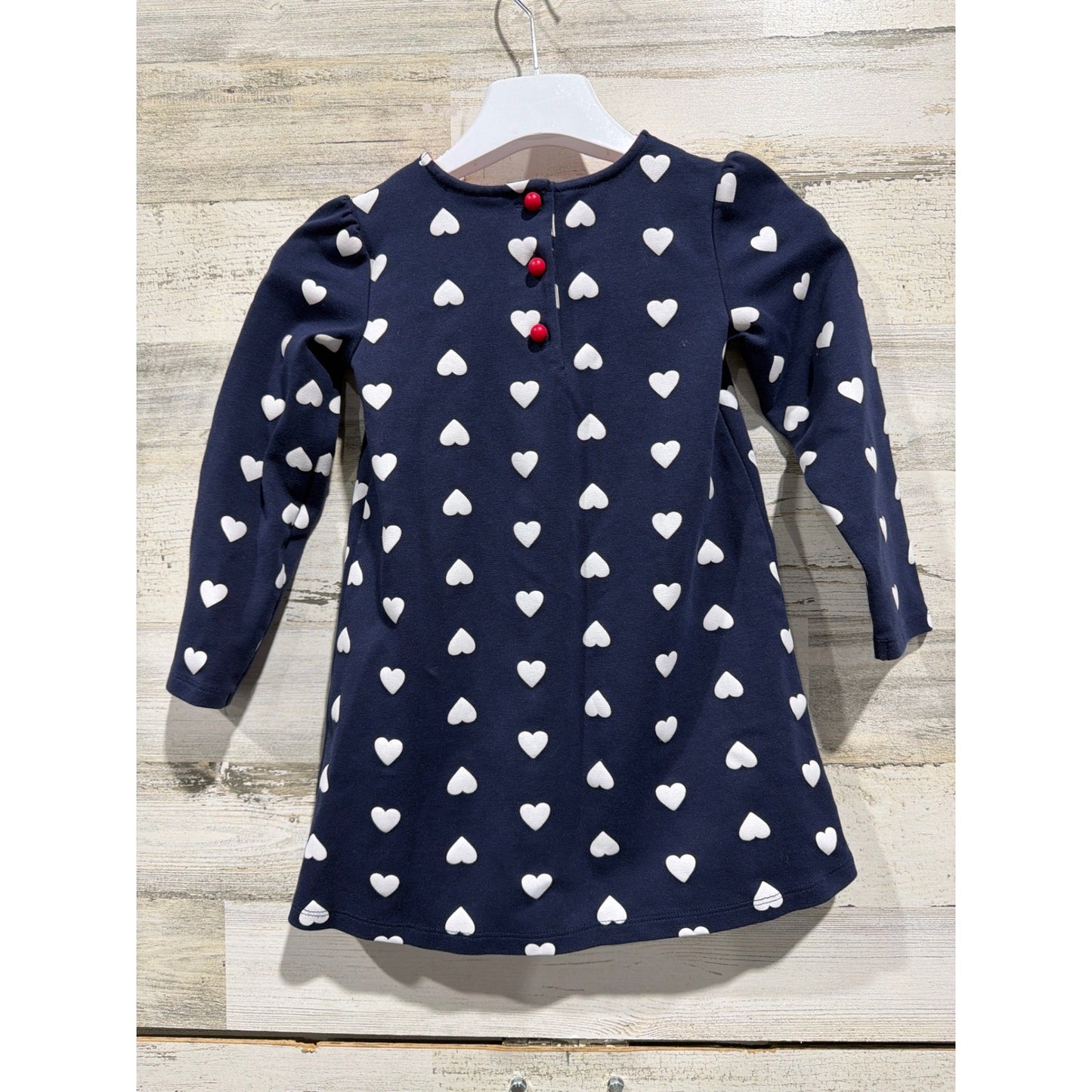 Nula Bug Heart Print Dress Girls 5 Navy Blue Peter Pan Collar Mod EUC3