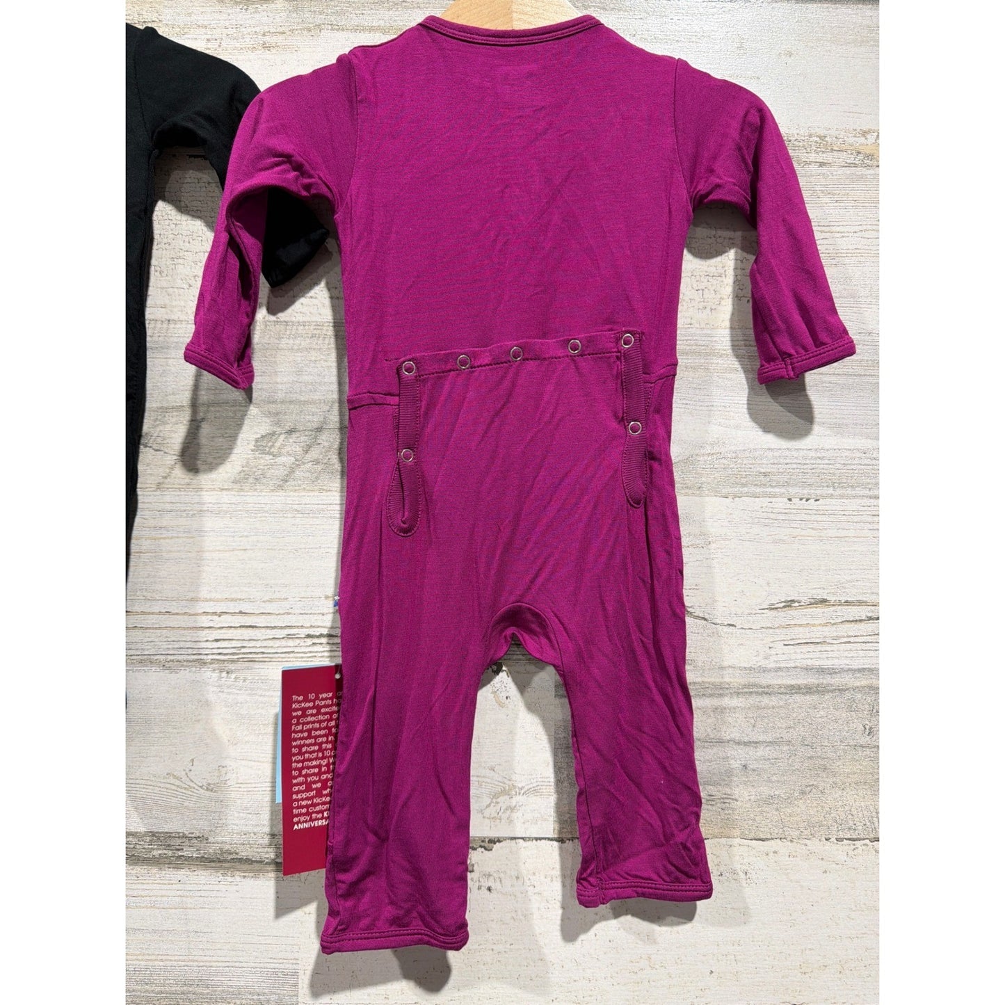 KicKee Pants Bamboo Footie Bundle Girls NB 0-3M Black Purple Ruffle Solid NWT4