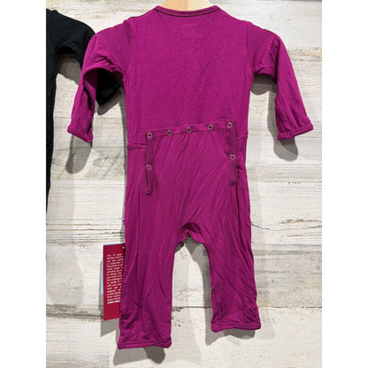 KicKee Pants Bamboo Footie Bundle Girls NB 0-3M Black Purple Ruffle Solid NWT4