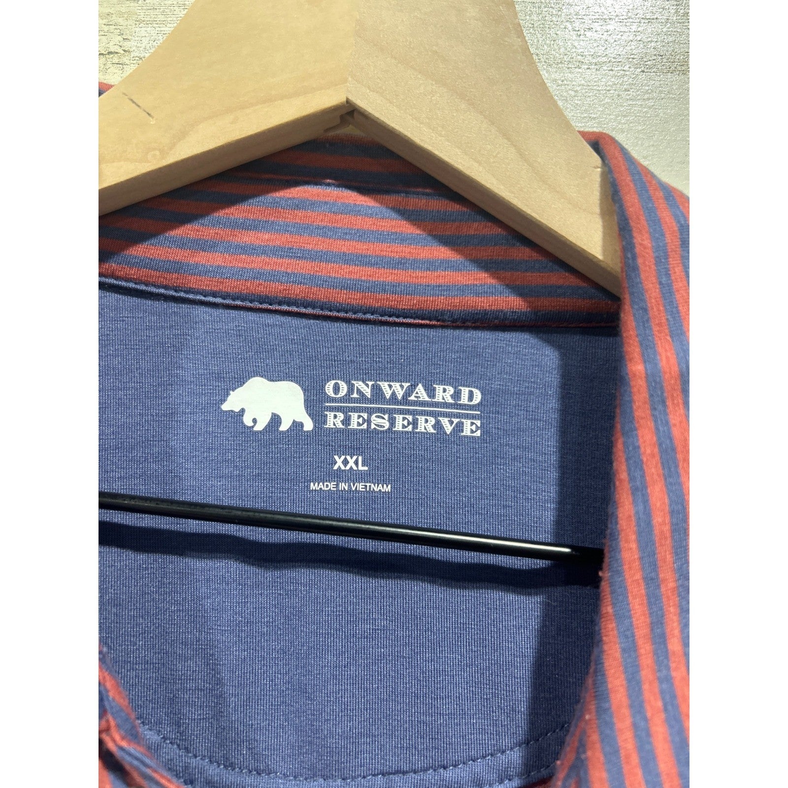 Onward Reserve Polo Shirt Mens XXL Maroon Blue Striped Performance Golfcore EUC1