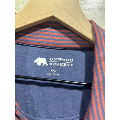 Onward Reserve Polo Shirt Mens XXL Maroon Blue Striped Performance Golfcore EUC1