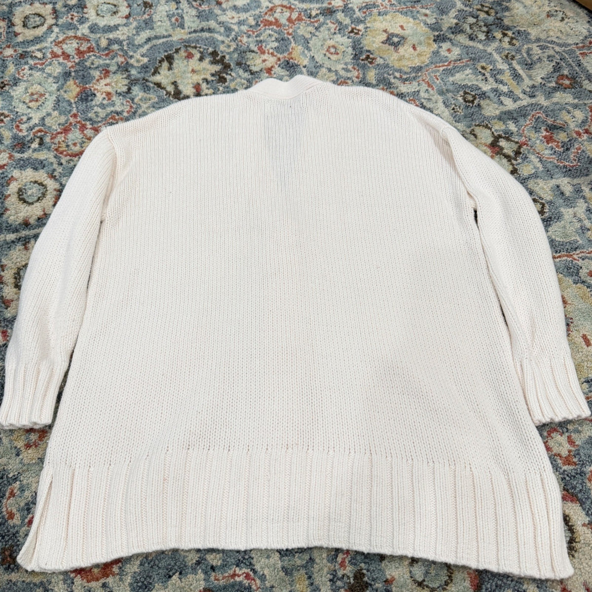 LOFT Cardigan Sweater Women M Cream Ribbed Knit Button Front Coastal EUC3