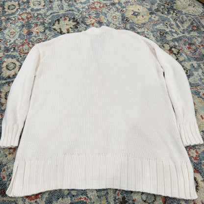 LOFT Cardigan Sweater Women M Cream Ribbed Knit Button Front Coastal EUC3