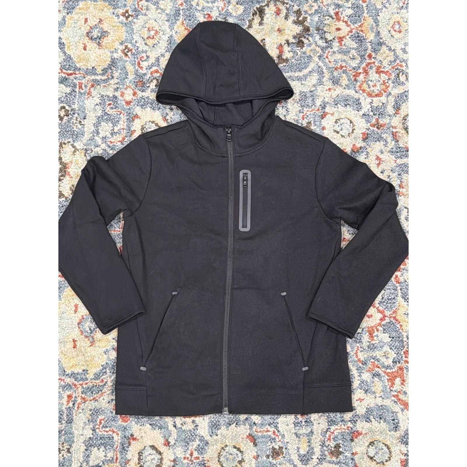 Old Navy Active Full Zip Hoodie Boys 10/12 Black Tech Fleece Sportswear EUC0