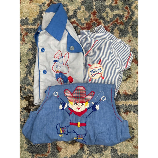 Vintage Bundle Baby Boys Blue Cowboy Baseball Bunny 0-6m GUC*Flawed0