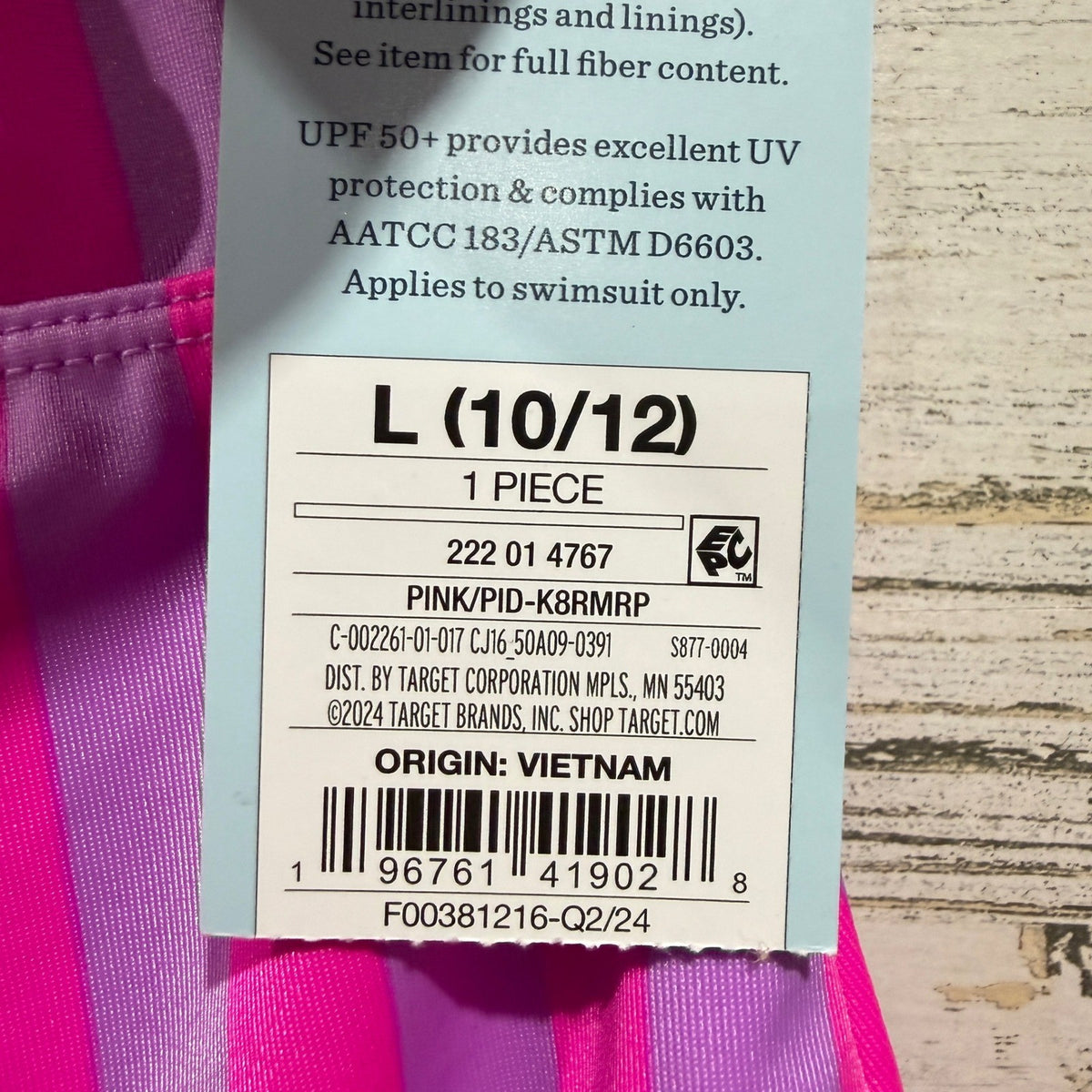 Cat & Jack Striped Ruffle One Piece Swimsuit Girls L 10/12 Pink Purple NWT2