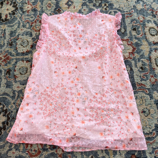 Floral Swiss Dot Ruffle Top Women L Pink Polyester Cottagecore Romantic0