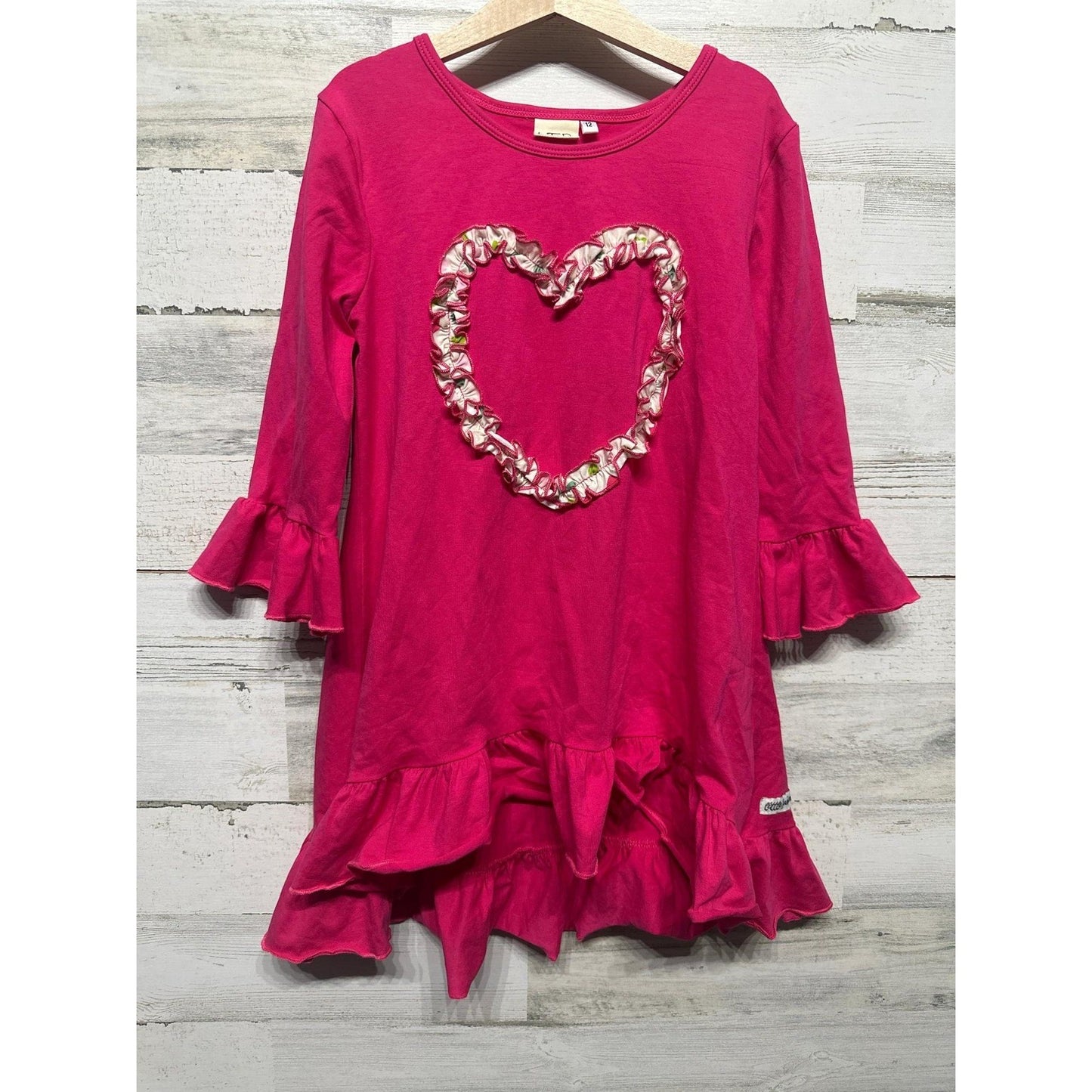 Little Fashionista Boutique Tunic Top Girls 12 Pink Heart Ruffle High Low EUC0