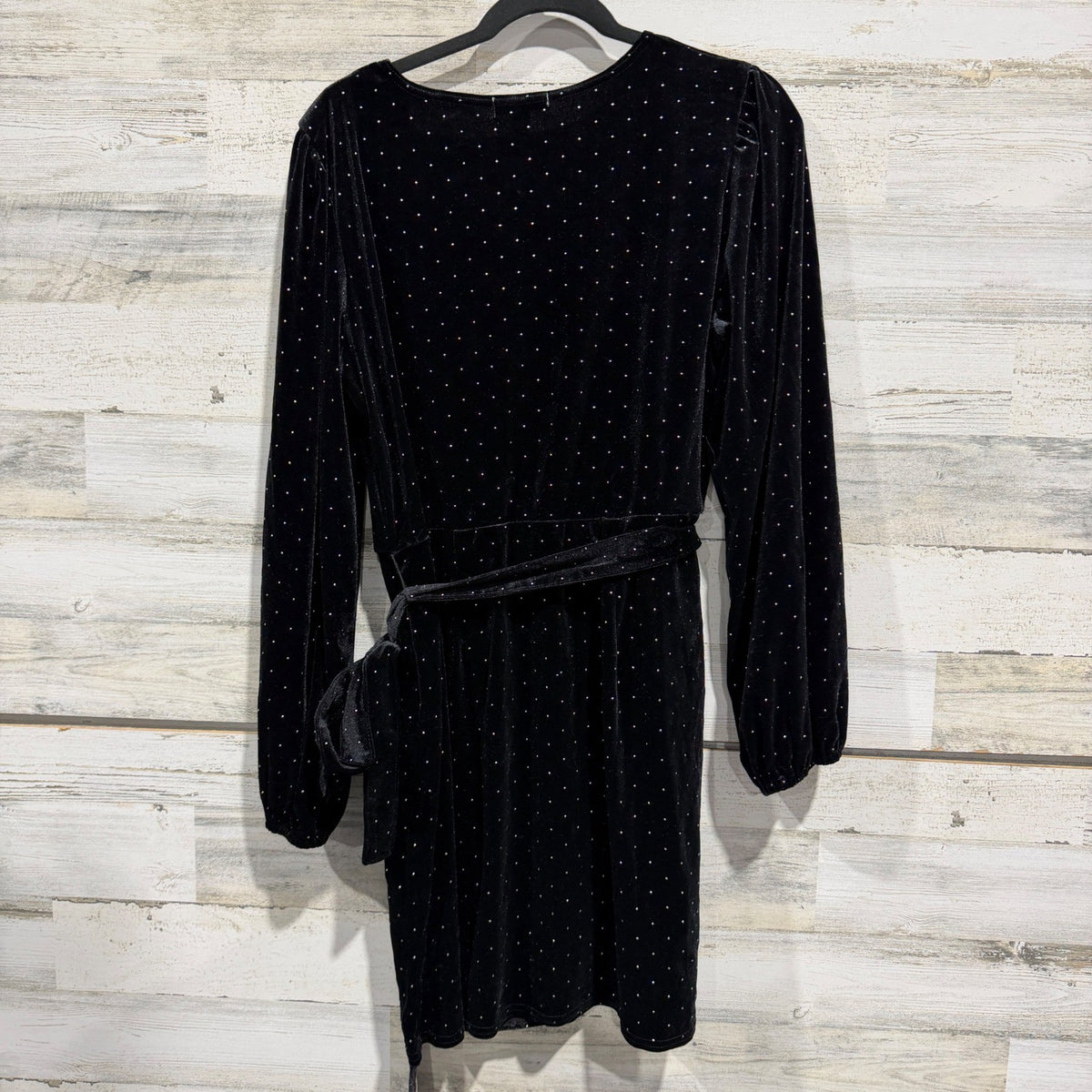Nine West Velvet Wrap Dress Women XXL Black Silver Pin Dot Metallic Holiday EUC3
