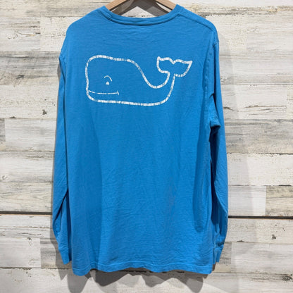 Vineyard Vines Pocket Tee Men L Blue Long Sleeve Whale Graphic Preppy GUC3