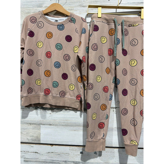 Kiki & Lulu Jogger Set Girls 5/6 Tan Smiley Face Bamboo Loungewear0