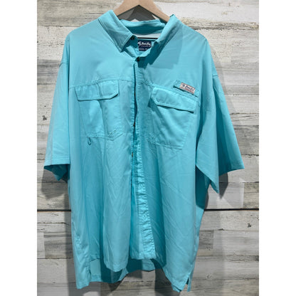 Bimini Bay Fishing Shirt Mens 3XL Aqua Blue Short Sleeve Ventilated PFG EUC0