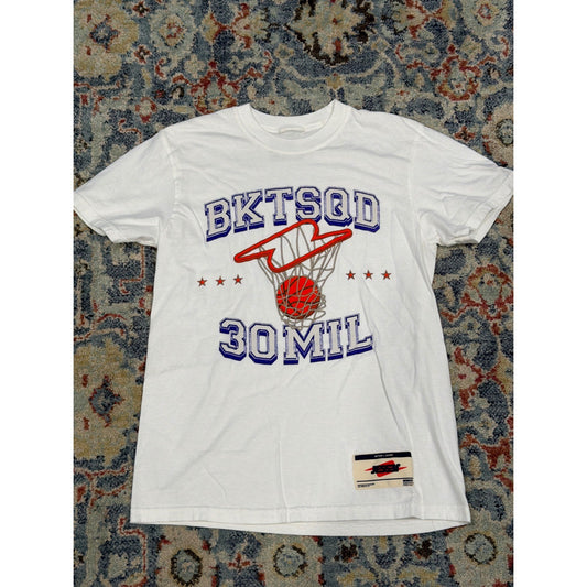 BKTSQD Graphic T-Shirt Mens Small White 30 Mil Bucket Squad Basketball EUC0