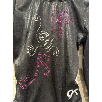 GK Leotard Custom "GYMNASTI" Rhinestone Girls M/L Long Sleeve Shimmer EUC2