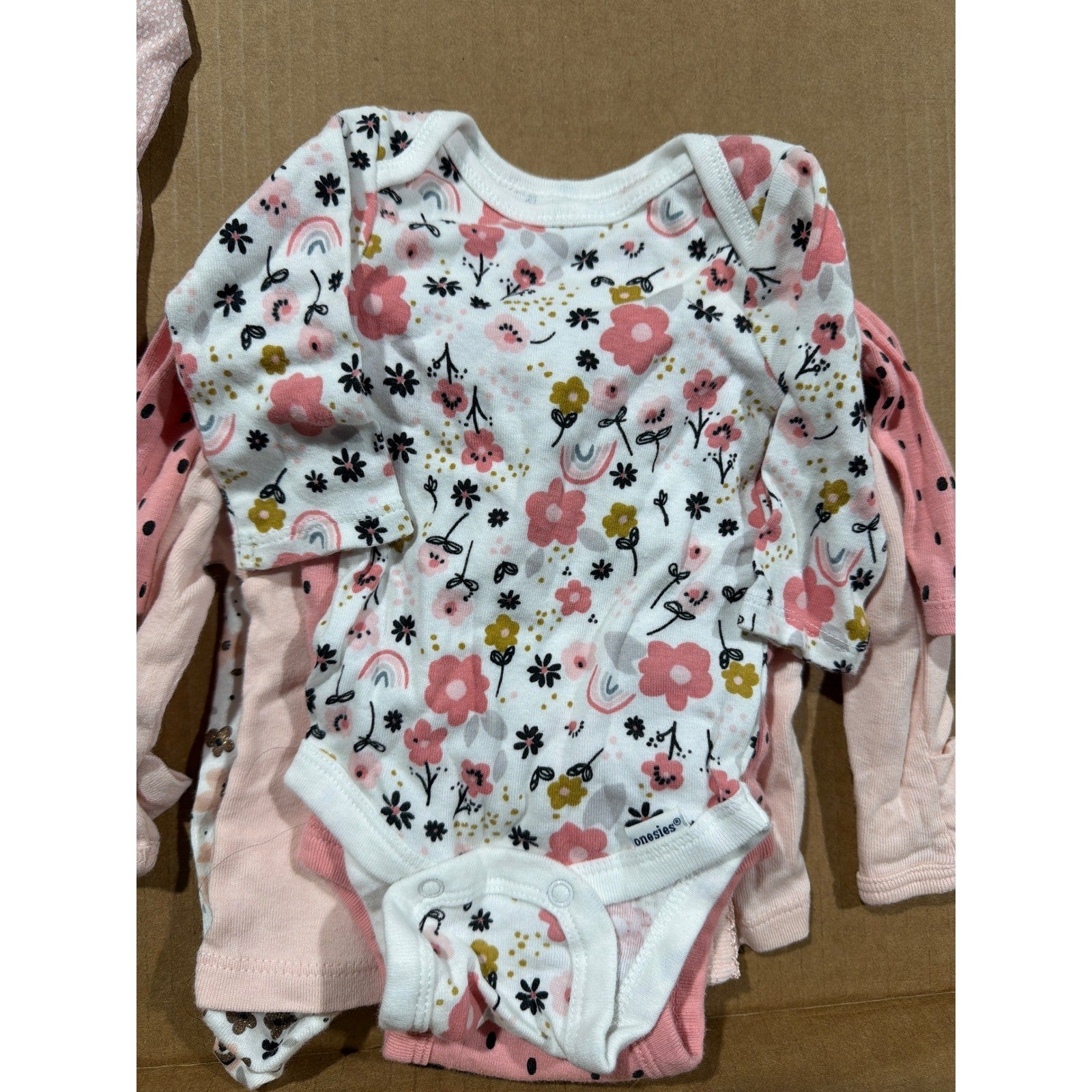 Gerber Onesies Leggings Bundle Girls NB Pink Floral Rainbow Babycore EUC4