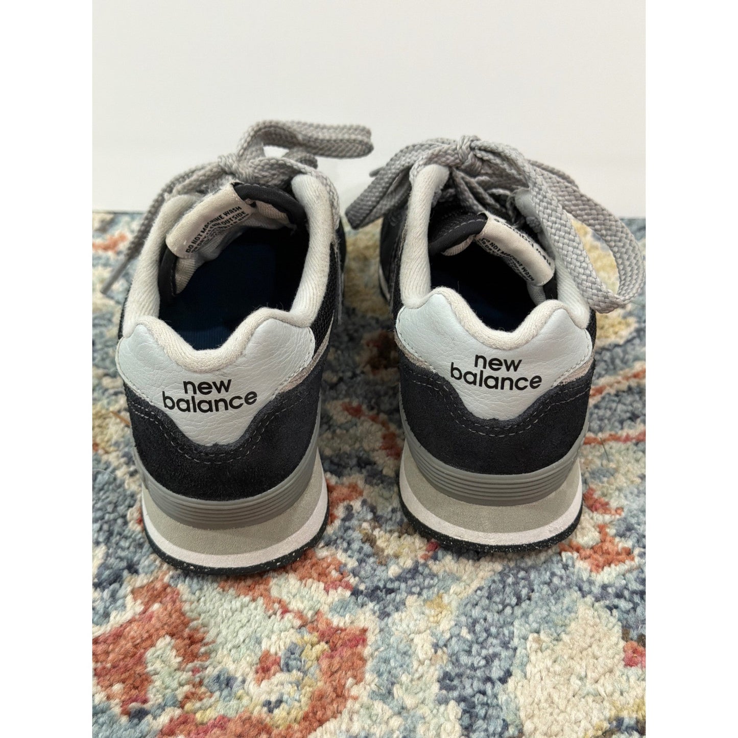 New Balance 574 Shoes Boys 13 Black Grey Suede Mesh Retro Classic EUC3