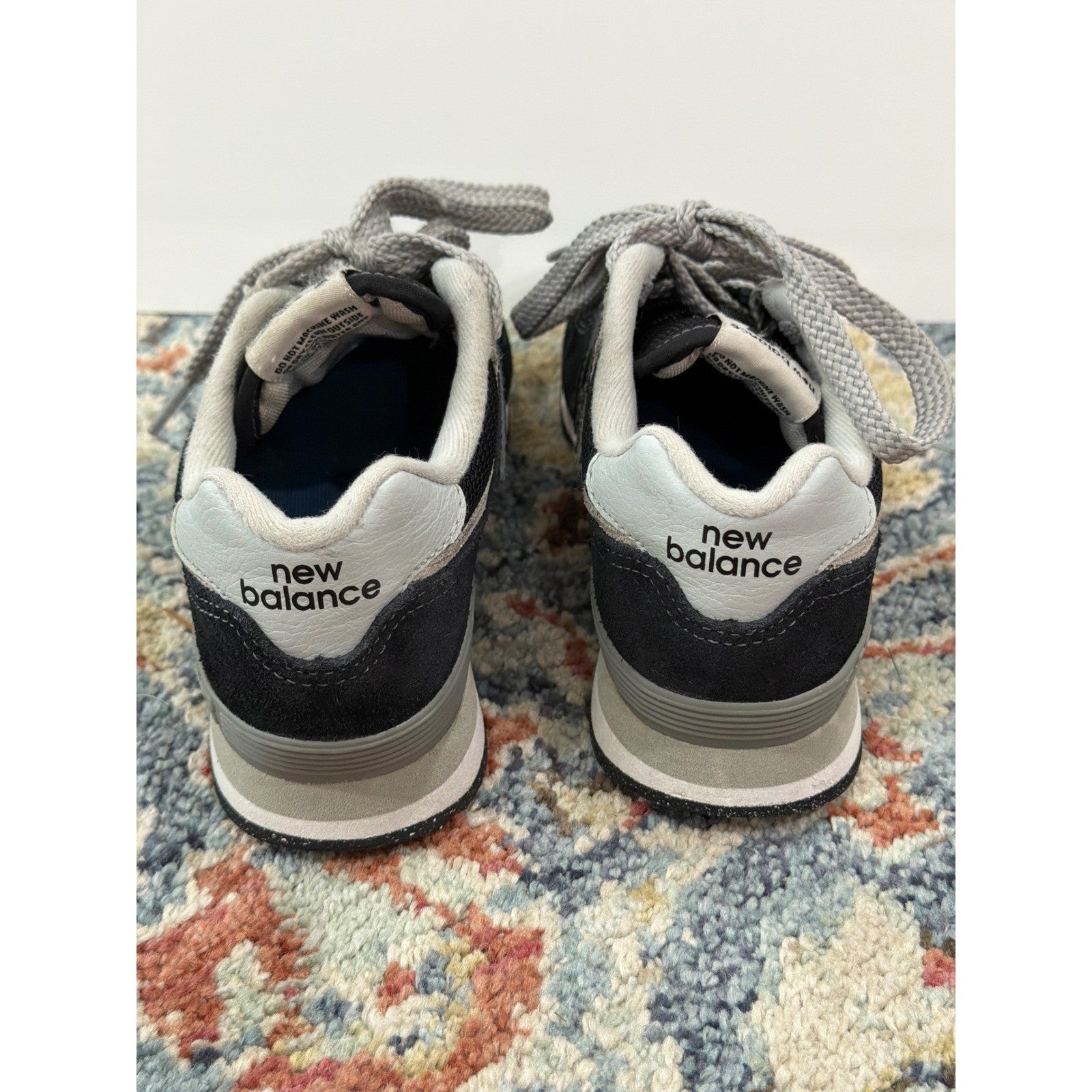 New Balance 574 Shoes Boys 13 Black Grey Suede Mesh Retro Classic EUC3