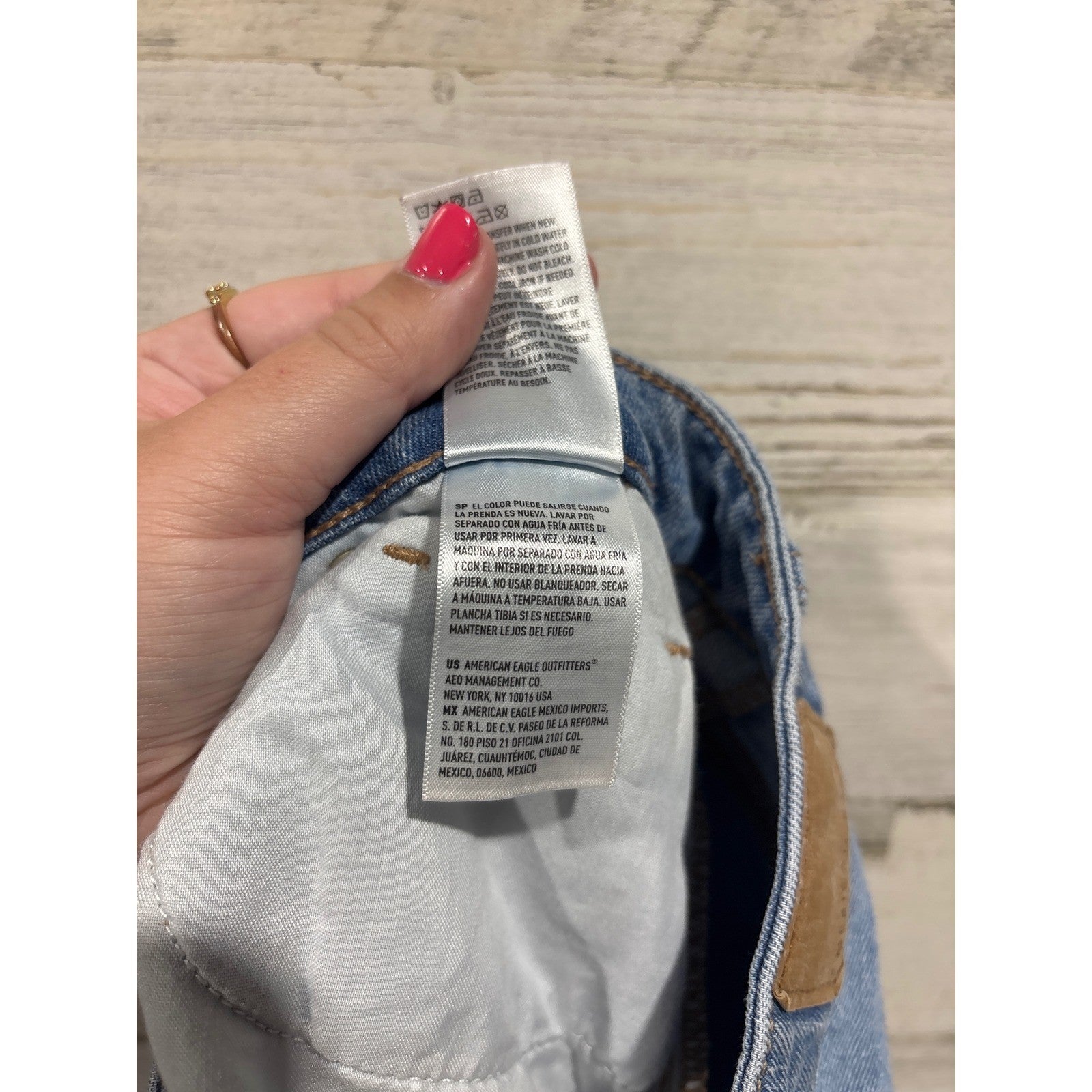 American Eagle Mom Jeans Women Size 4 Long Blue Distressed High Rise Denim5