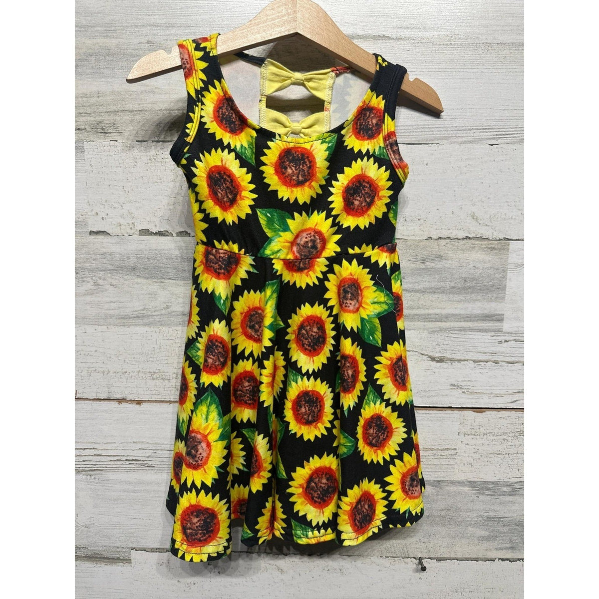 Boutique Sunflower Skater Dress Girls 2T Black Yellow Bow Back EUC0