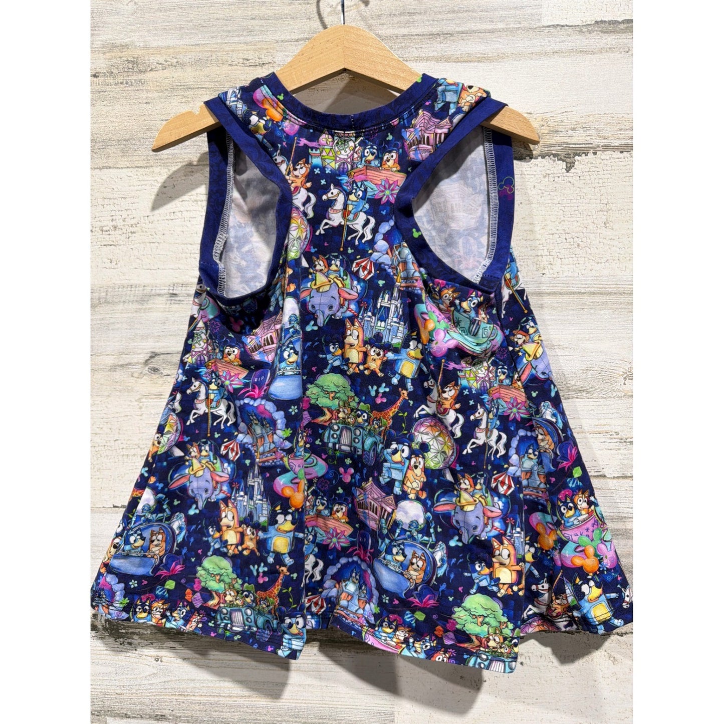 Bluey Tank Top Tunic Girls 8 Blue Theme Park Racerback Kidcore Small Shop EUC3