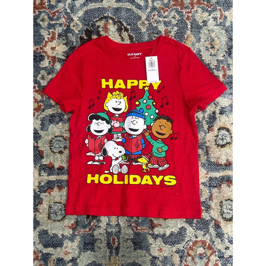 Old Navy Peanuts Christmas Shirt Charlie Brown Kids 4T Happy Holidays NWT0