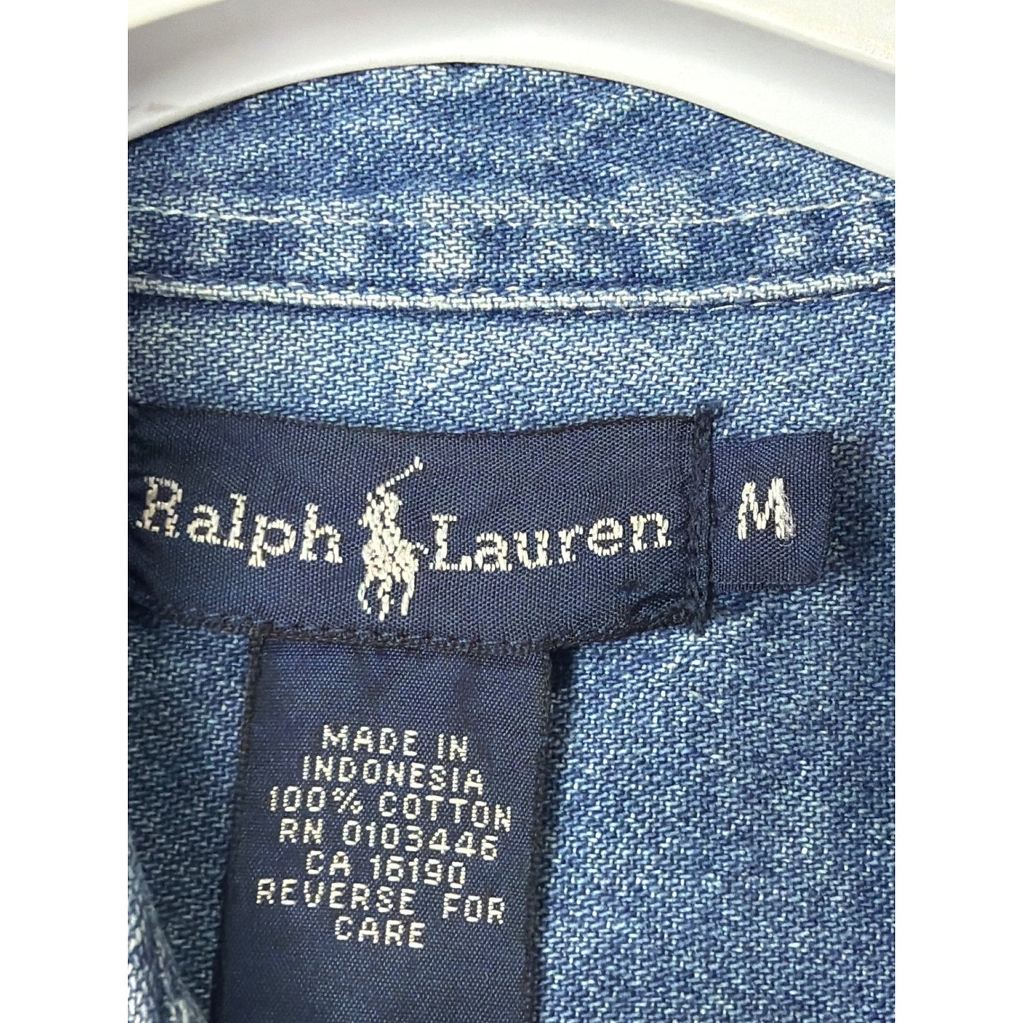 Ralph Lauren Denim Shirt Women Medium Blue Button Down Western Classic EUC2