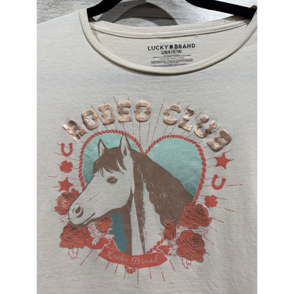 Lucky Brand SO Shirt Shorts Set Girls 12/14 Cream Black Horse Rodeo Club EUC2