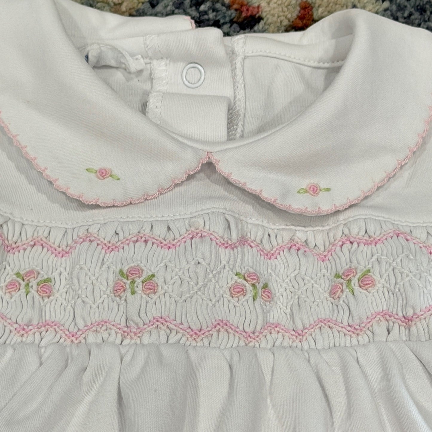 Magnolia Baby Smocked Set Fits Girls 3-6m White Pink Pima Cotton Heirloom EUC*1