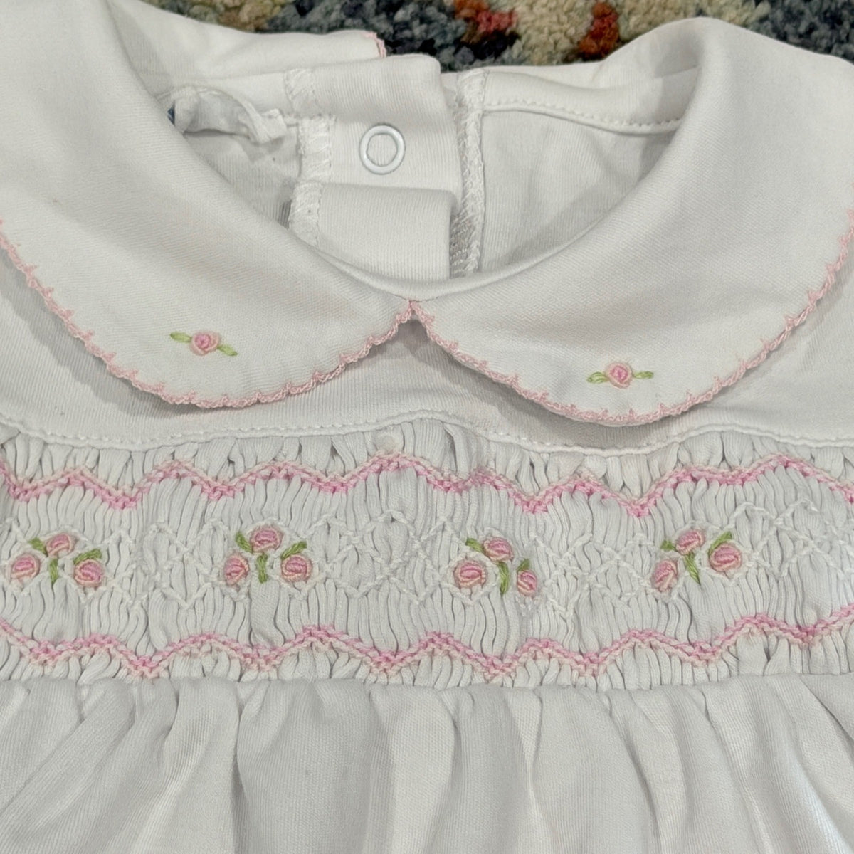 Magnolia Baby Smocked Set Fits Girls 3-6m White Pink Pima Cotton Heirloom EUC*1
