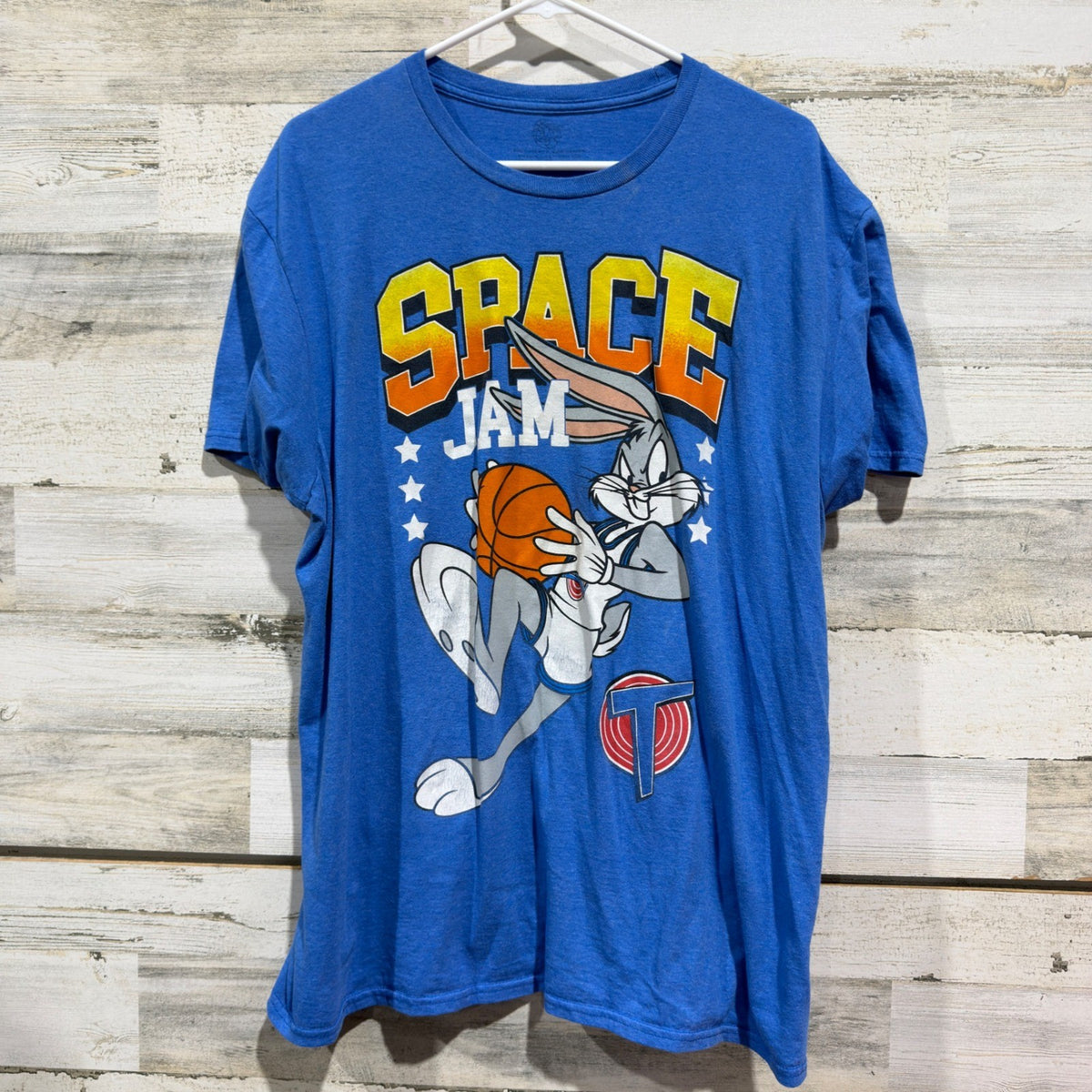 Space Jam Graphic T-Shirt Men XL Blue Bugs Bunny Tune Squad Retro *Flawed0