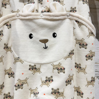 Catimini Footed Sleeper Baby 9M Ivory Leopard Print Bear Back NWT5