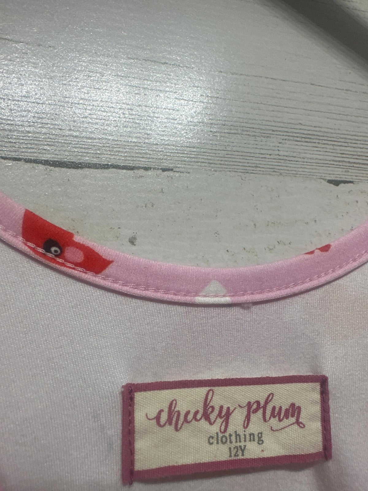 Cheeky Plum Dinosaur Heart Dress Kids 12Y Pink Red Peter Pan Collar EUC4