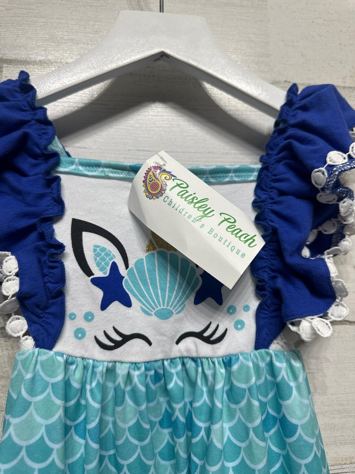 Paisley Peach Mermaid Unicorn Dress Girls 2T Blue Scale Flutter Sleeve NWT1