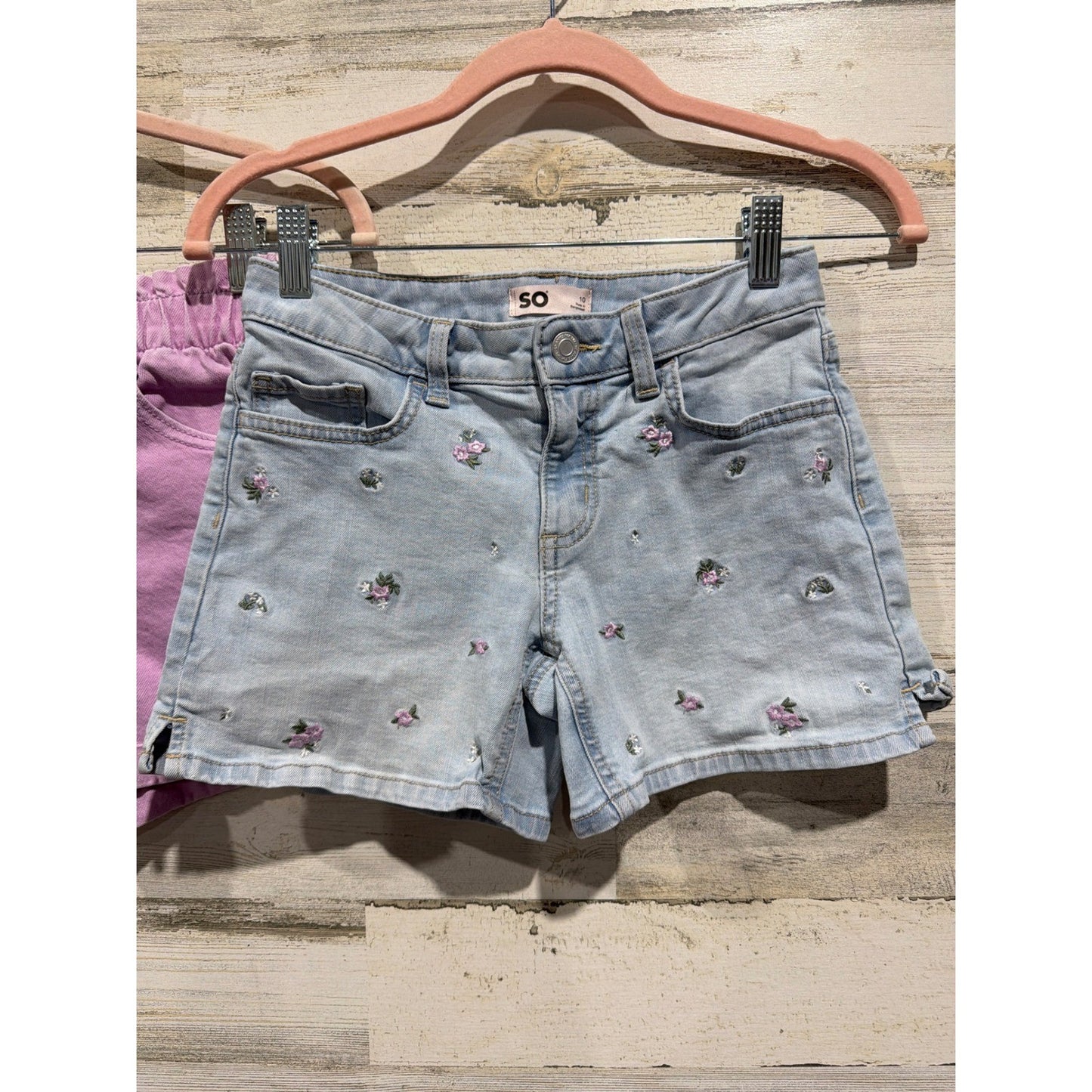 SO Cat & Jack Shorts Bundle Girls 10/12 Purple Blue Floral Denim EUC1