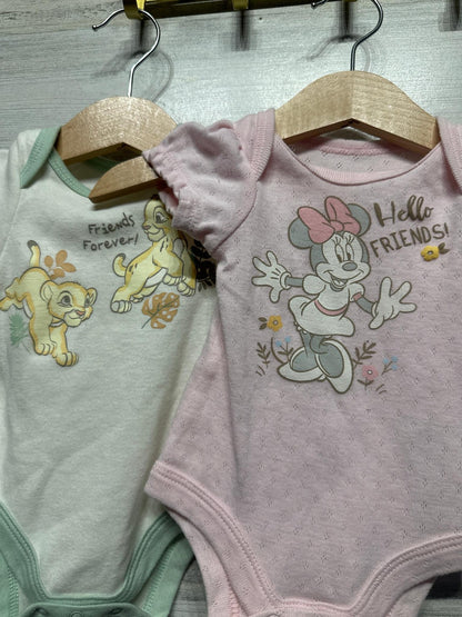 Disney Bodysuit Bundle Baby Newborn Pink Green Simba Minnie Mouse Graphic EUC1