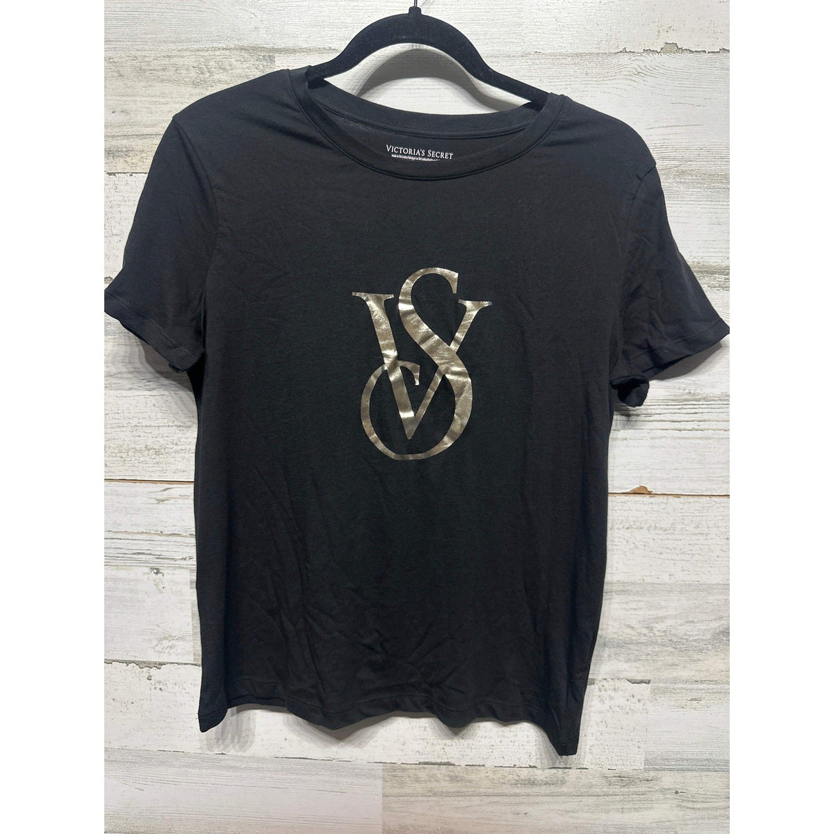 Victoria's Secret Graphic Tee Womens XS Black Gold Logo EUC0