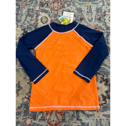 Flap Happy Rash Guard Boys 6X/7 Orange Navy Solid Bright UPF 50+ NWT0