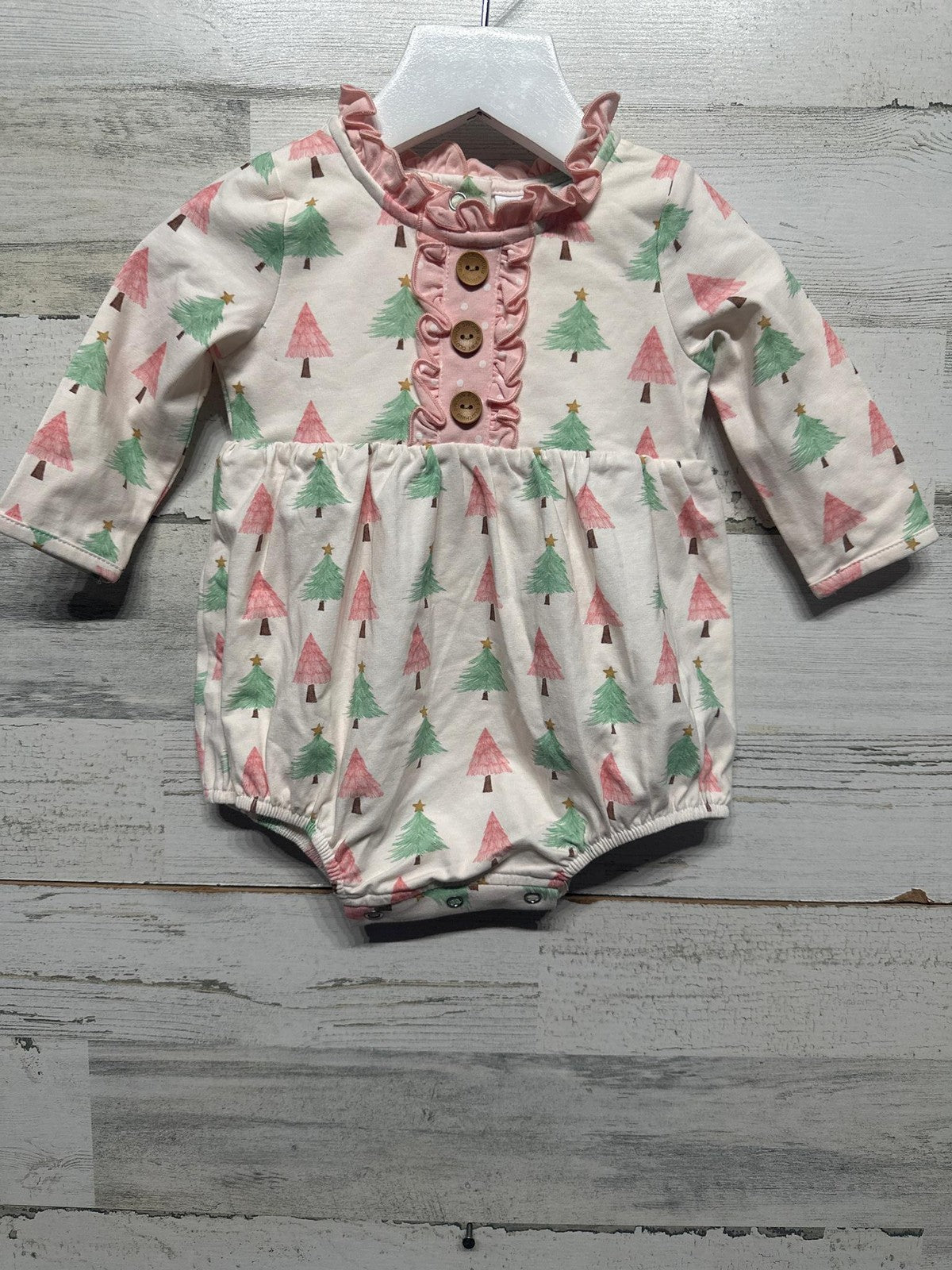 Swoon Baby Christmas Tree Bubble Romper Girls 6M Pink Green Festive NWT1