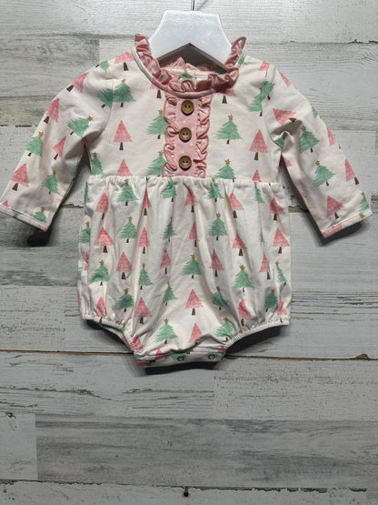 Swoon Baby Christmas Tree Bubble Romper Girls 6M Pink Green Festive NWT1
