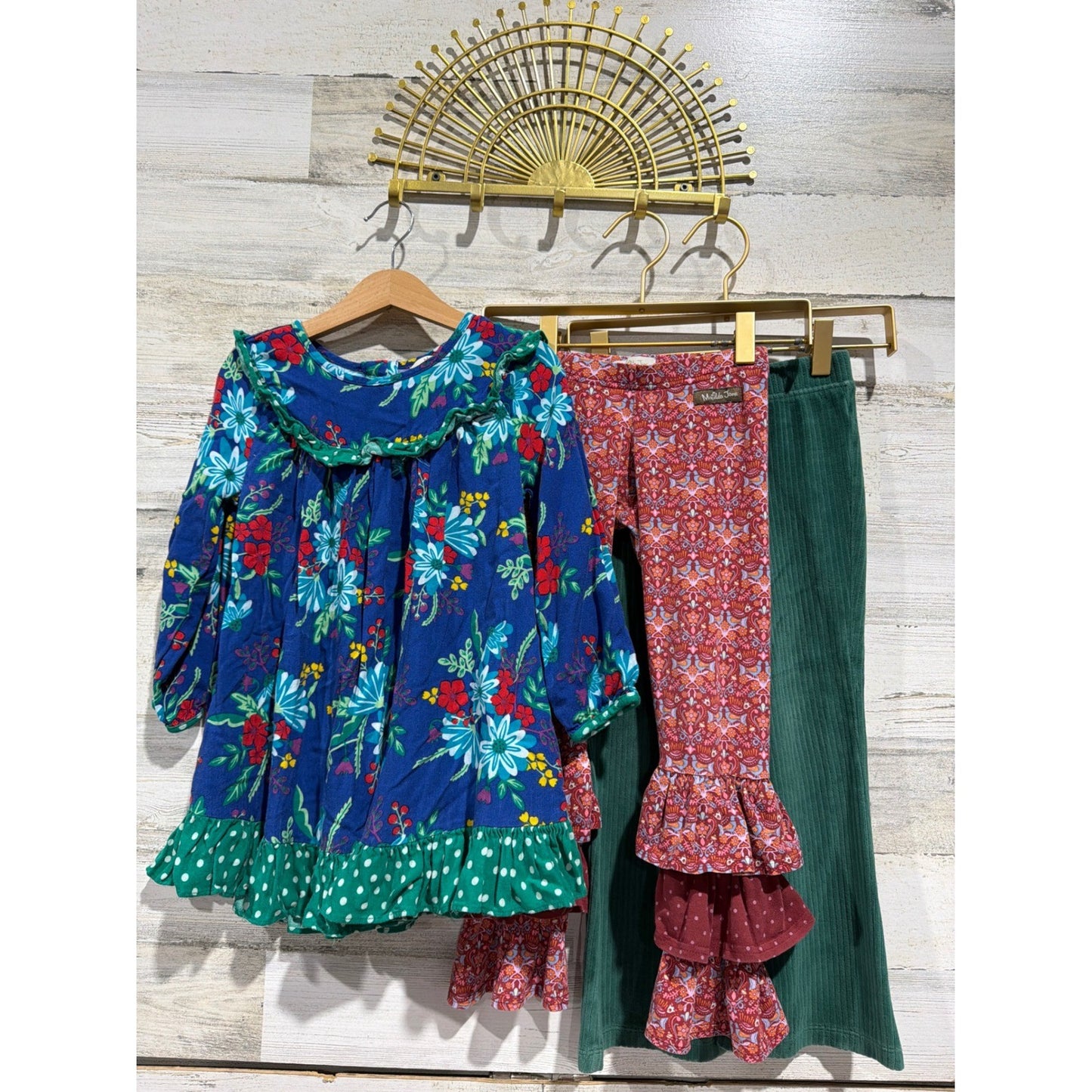 Matilda Jane Cat & Jack Dress Pants Bundle Girls 4 Blue Green Floral Ruffle Boho0