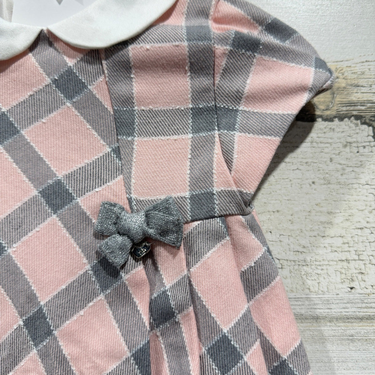 Mayoral Plaid Dress Girls 12M Pink Grey Peter Pan Collar Preppy NWT3