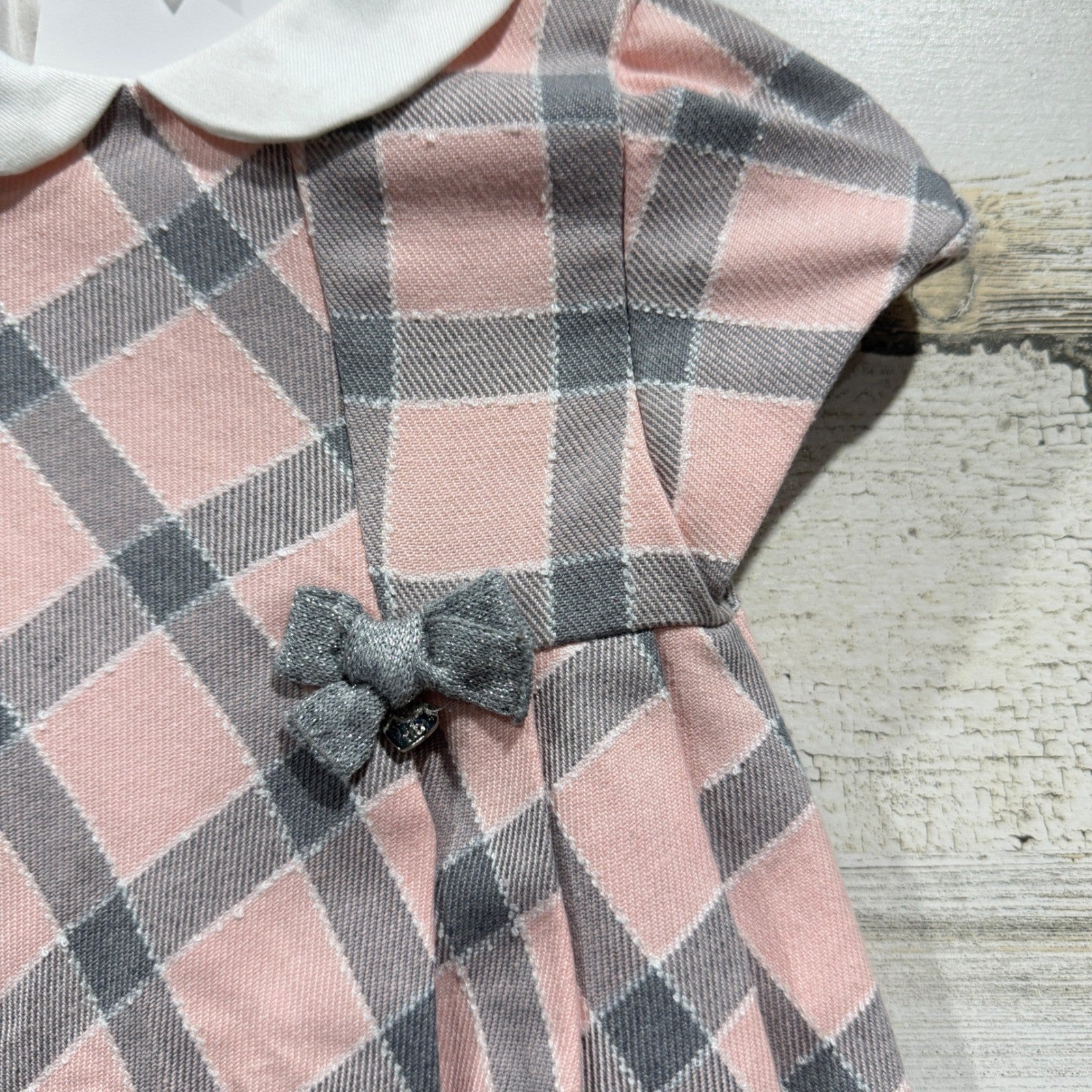 Mayoral Plaid Dress Girls 12M Pink Grey Peter Pan Collar Preppy NWT3