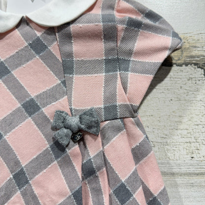 Mayoral Plaid Dress Girls 12M Pink Grey Peter Pan Collar Preppy NWT3